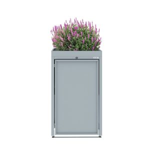 Light Grey Metal Wheelie Bin Storage - Single - With Garden Lid - Withour Slats