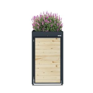 Dark Grey Metal Wheelie Bin Storage - Single - With Garden Lid