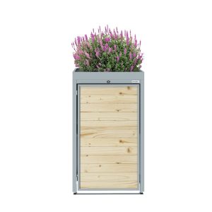Light Grey Metal Wheelie Bin Storage - Single - With Garden Lid