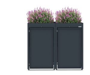 Dark Grey Metal Wheelie Bin Storage - Double - With Garden Lid - Without Slats