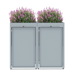 Light Grey Metal Wheelie Bin Storage - Double - With Garden Lid - Without Slats