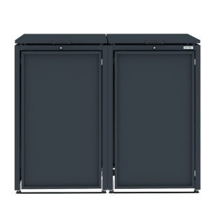 Dark Grey Metal Wheelie Bin Storage - Double - With Garden Lid - Without Wooden Slats