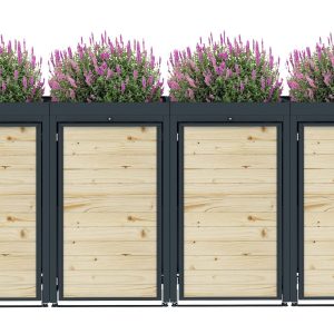 Dark Grey Metal Wheelie Bin Storage - Quadruple - With Garden Lid