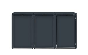 Dark Grey Metal Wheelie Bin Storage - Triple - With Garden Lid - Without Wooden Slats