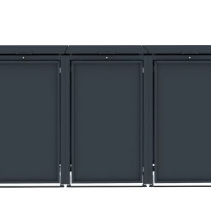 Dark Grey Metal Wheelie Bin Storage - Triple - With Garden Lid - Without Wooden Slats