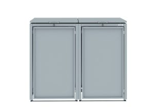 Light Grey Metal Wheelie Bin Storage - Double - With Garden Lid - Without Wooden Slats