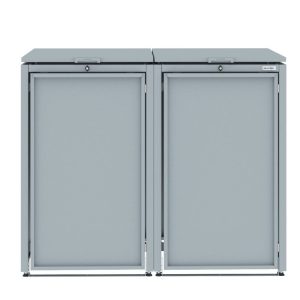 Light Grey Metal Wheelie Bin Storage - Double - With Garden Lid - Without Wooden Slats