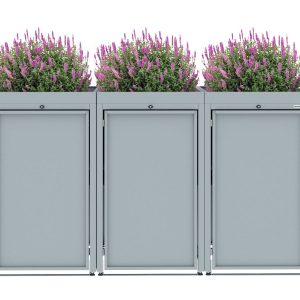 Light Grey Metal Wheelie Bin Storage - Triple - With Garden Lid (2)