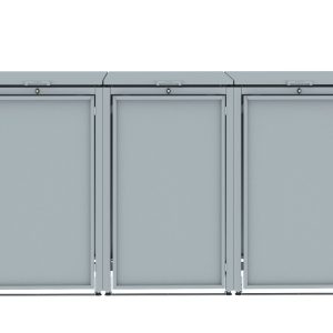 Light Grey Metal Wheelie Bin Storage - Triple - With Garden Lid - Without Wooden Slats