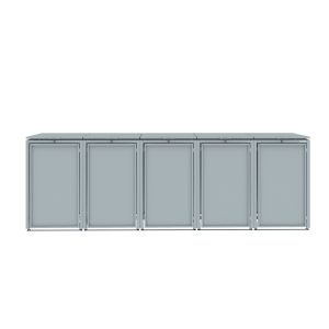 Light Grey Metal Wheelie Bin Store - Quintuple - Lift Lid - With Metal Front