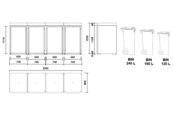 Hampton Quadruple Wheelie Bin Storage